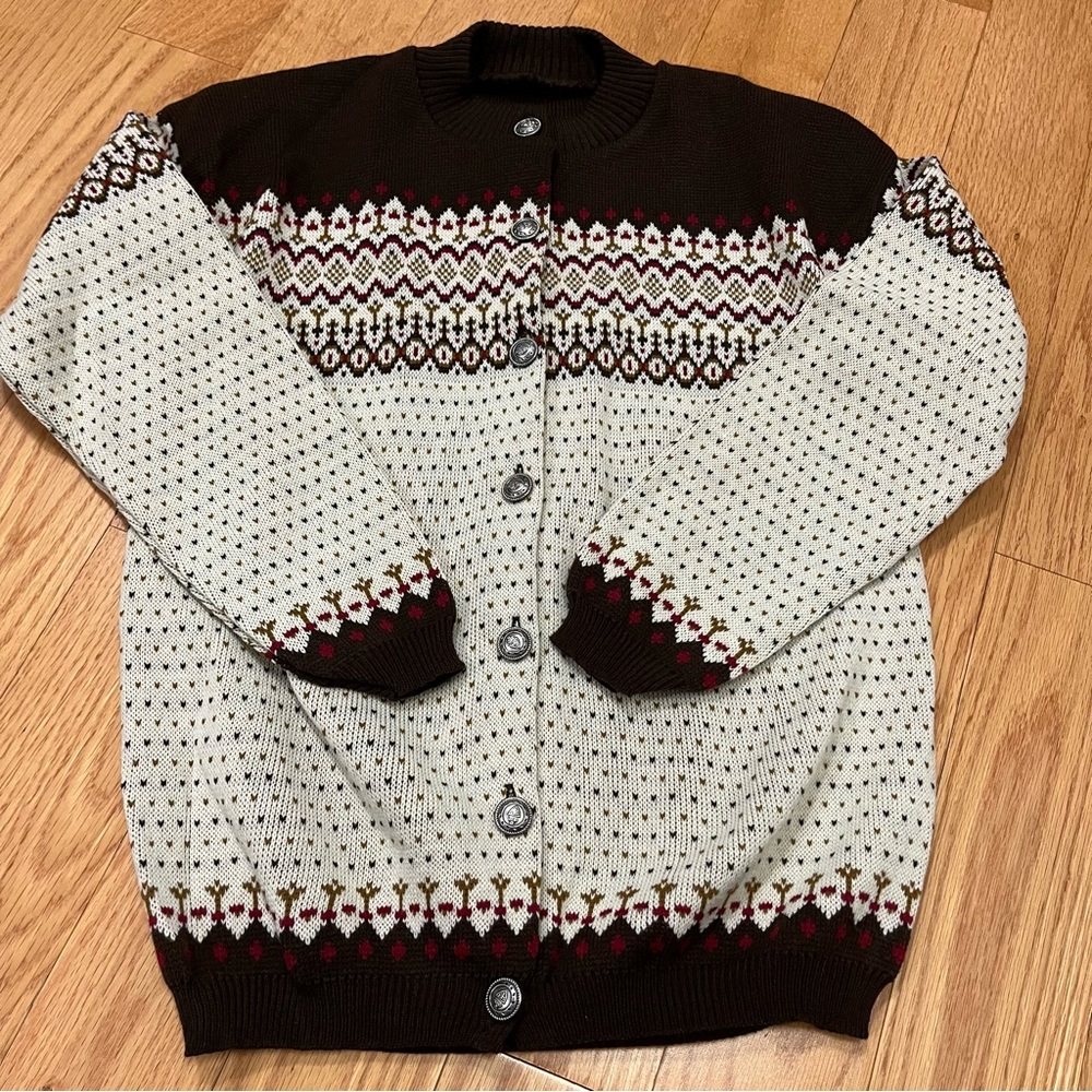 Vintage Norwegian Fair Isle Print Cardigan